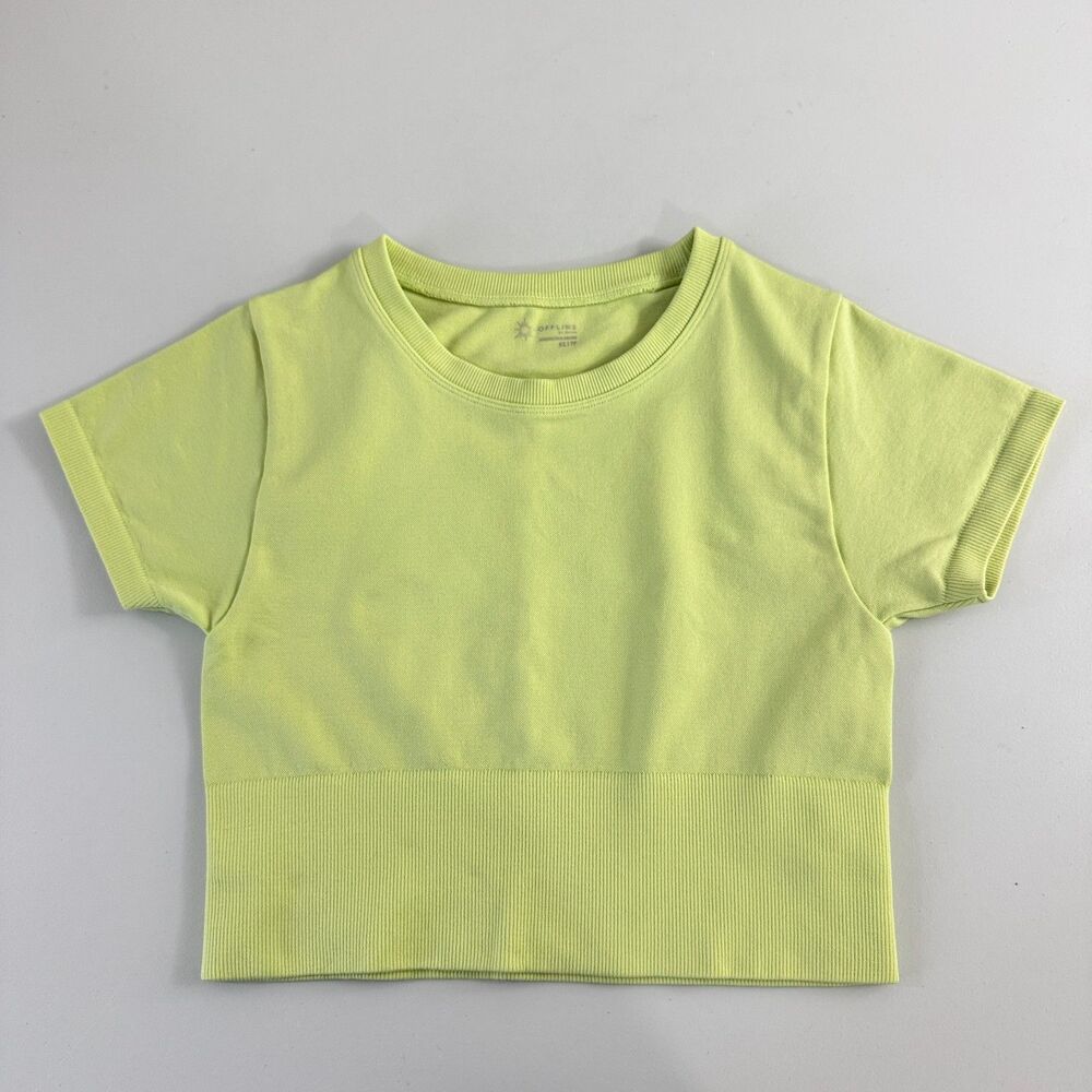 Offline by Aerie Sidewalk Seamless Cropped T-Shirt Neon Green Women's XS